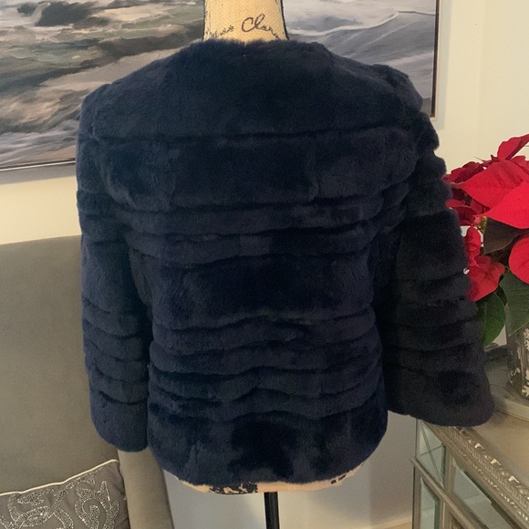 BELLE FARE Designer genuine Rex Rabbit Fur blue jacket coat M 8 $695 Rare - Picture 6 of 14